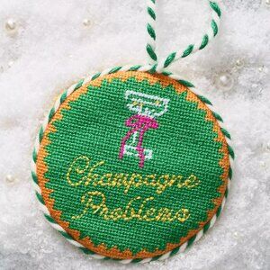 Anthropologie Furbish Studio Needlepoint Ornament - Champagne Problems - New NWT